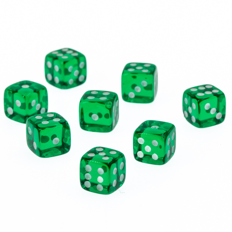 7mm Würfel in dunkelgrün transparent / weiß Transparent