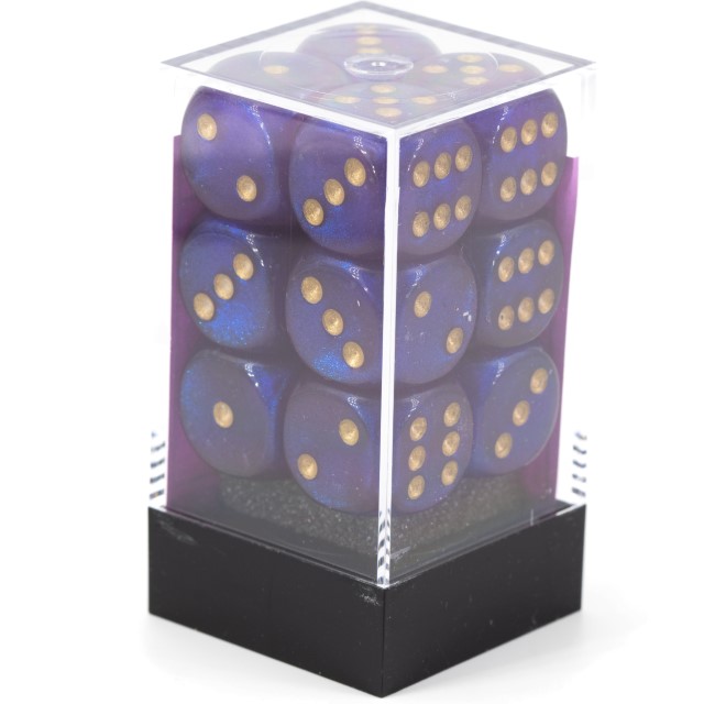 Borealis® Königsviolett / Gold 16mm W6 Würfel Set (12 Würfel)