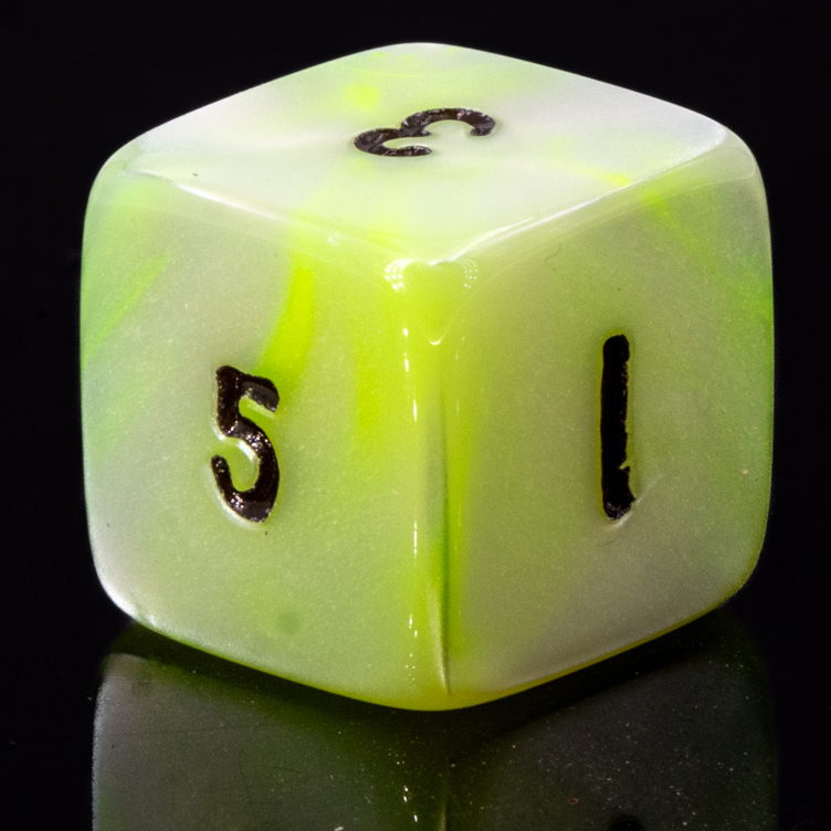 W6 Würfel in neon gelbgrün / schwarz Seide