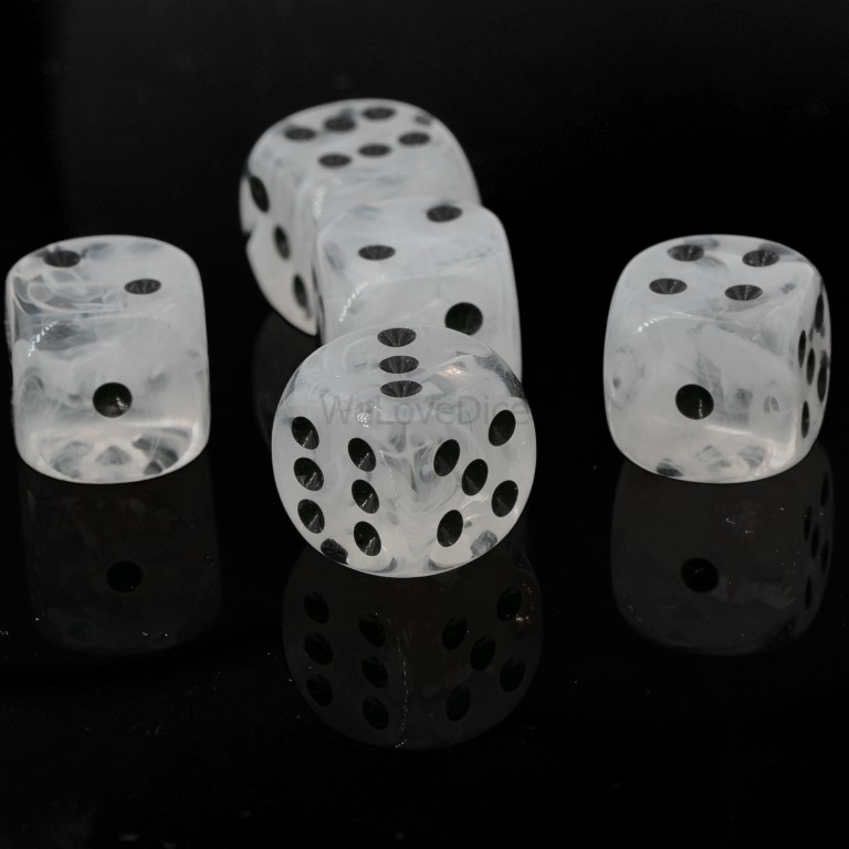 14mm Würfel in nebel weiß / schwarz Marmor