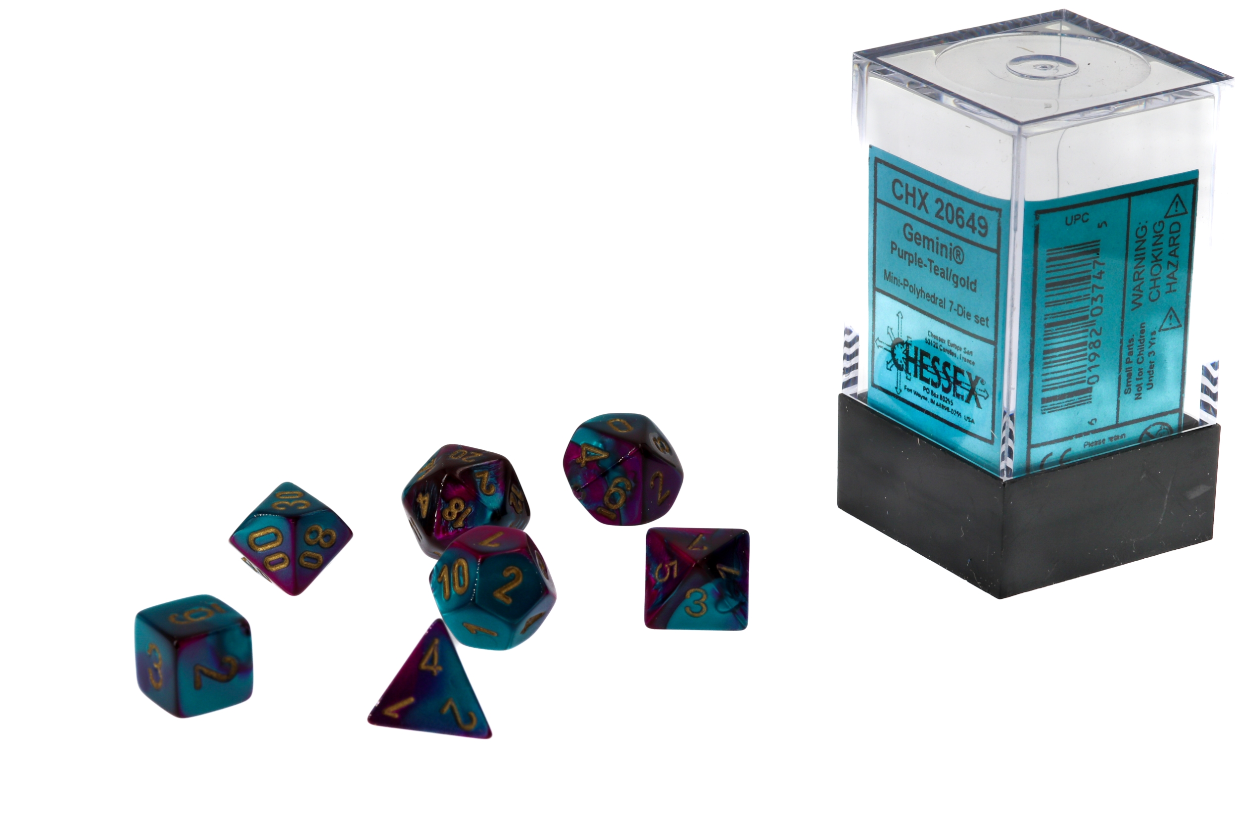 Mini-hedral Gemini® Polyhedral Lila-Blaugrün / gold 7-Würfel Set