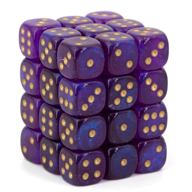 Borealis Königsviolett / Gold 12mm W6 Würfel Set (36 Würfel)
