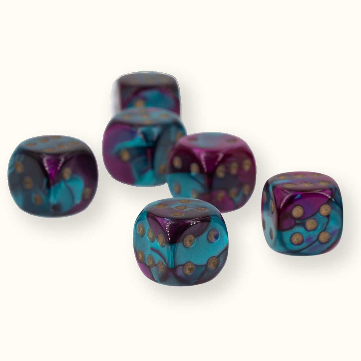 12mm Würfel in Lila-Blaugrün / gold Gemini®