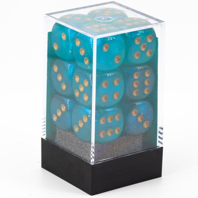 Borealis Blaugrün / Gold 16mm W6 Würfel Set (12 Würfel)