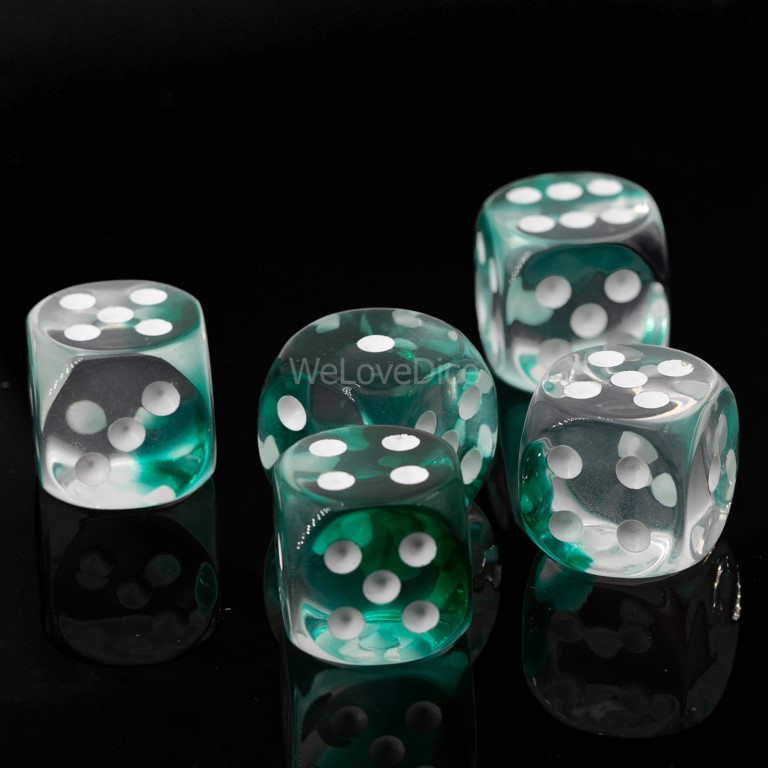 16mm Würfel in kristall grün  / weiß 2-Ton