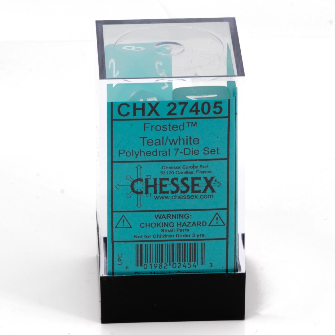 Frosted Polyhedral Blaugrün / Weiß 7-Würfel Set