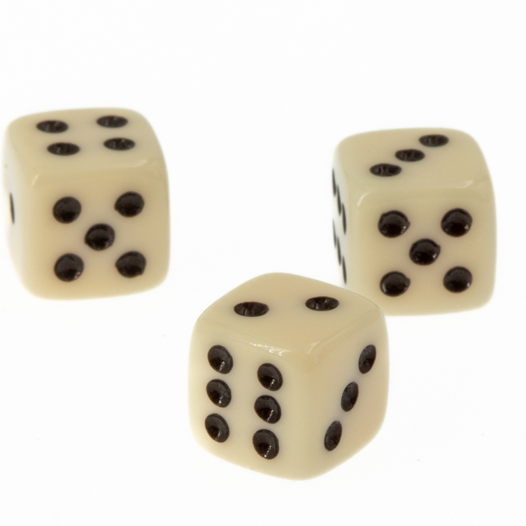 8mm Würfel in elfenbein / schwarz Satt
