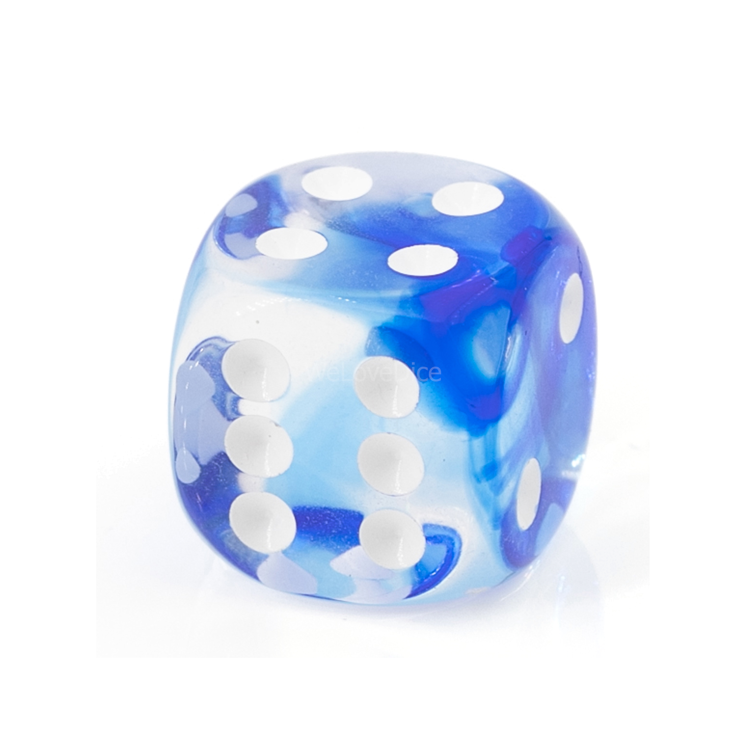 16mm Würfel in kristall blau  / weiß 2-Ton