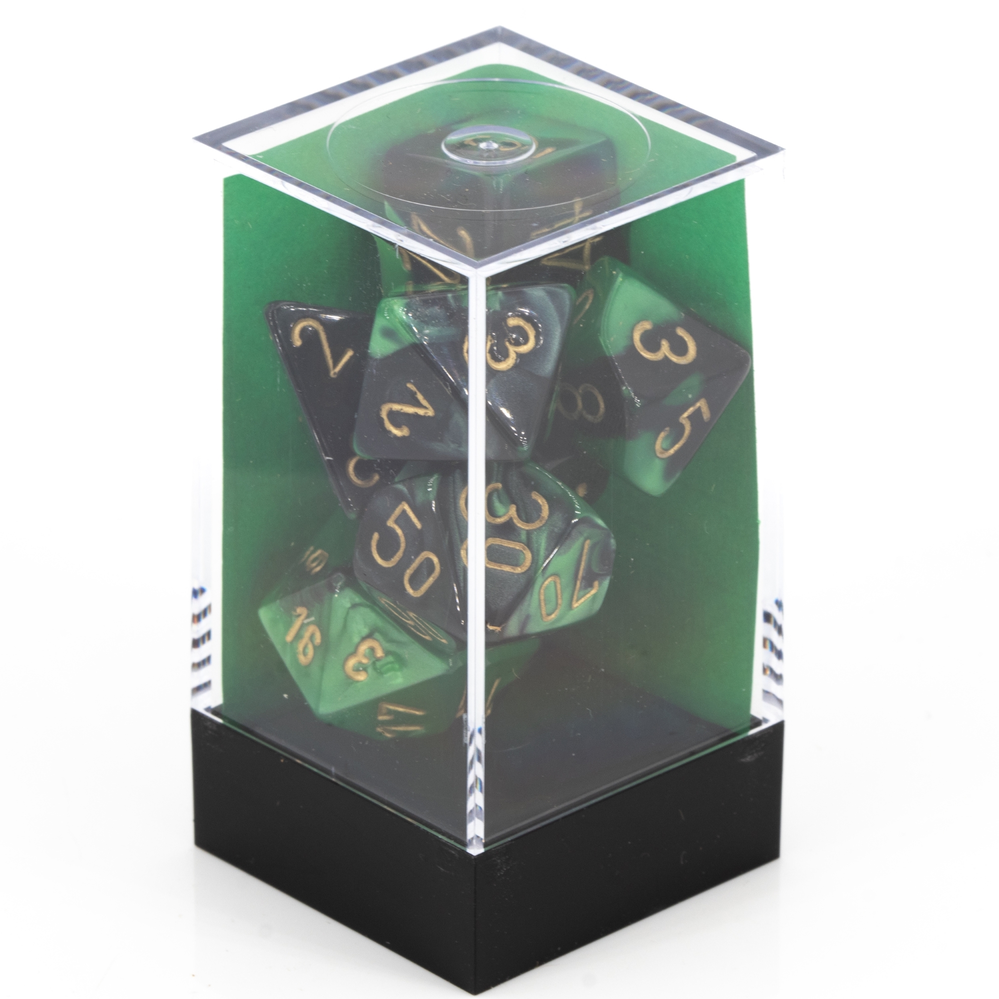 Gemini® Polyhedral Schwarz-Grün / gold 7-Würfel Set