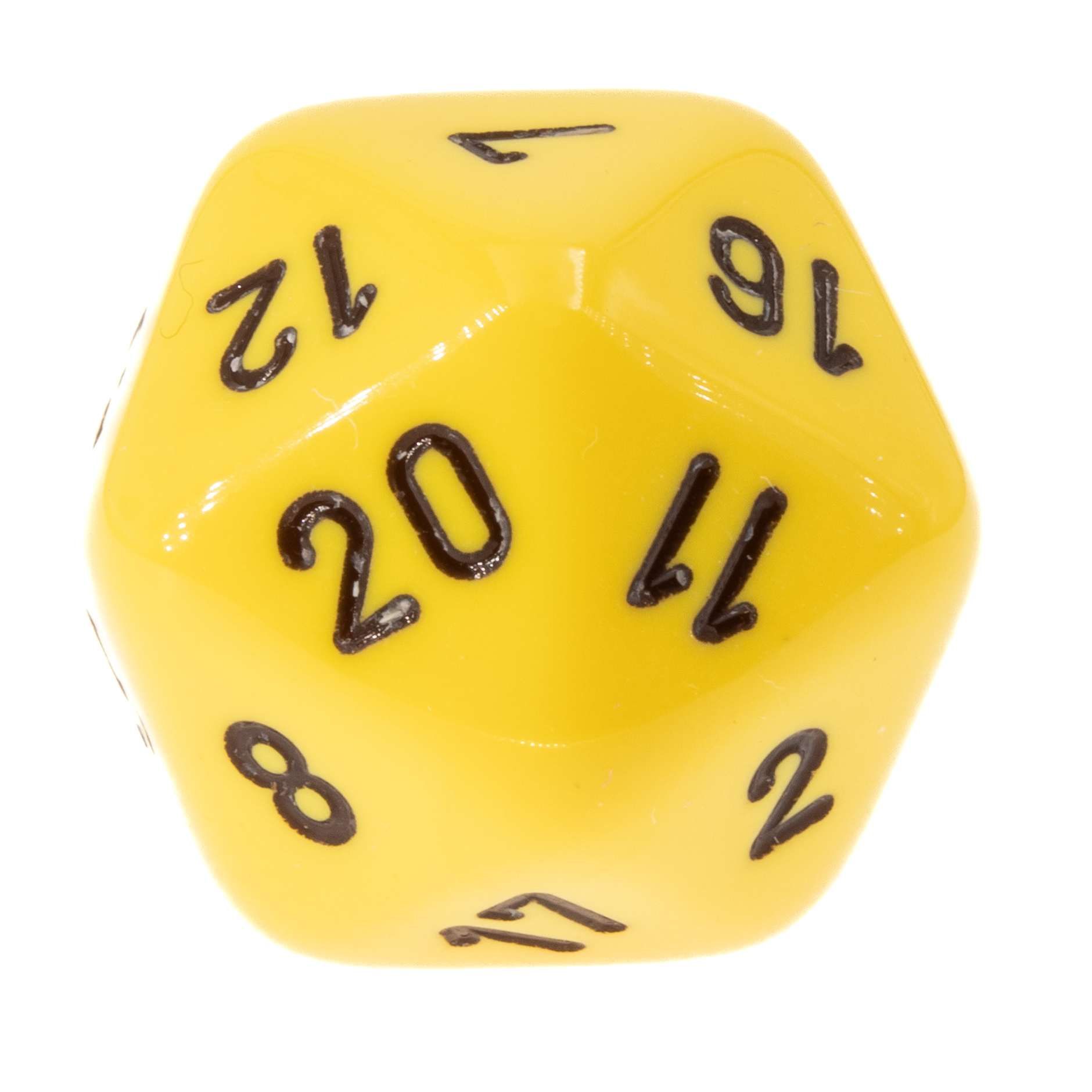 W20 Würfel in gelb / schwarz Satt