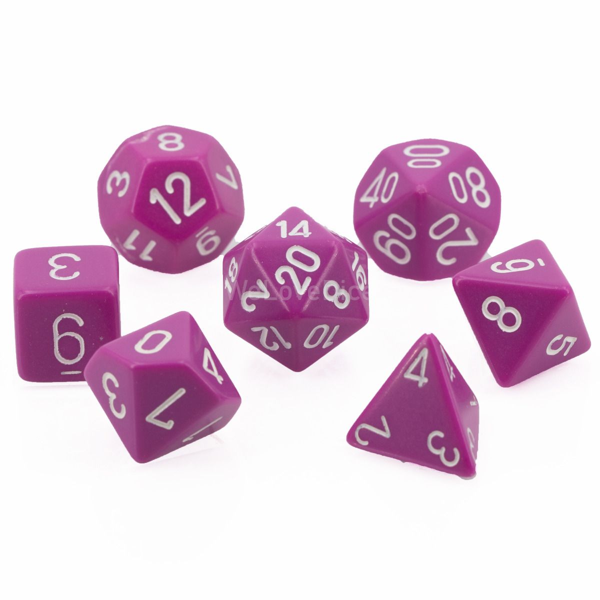 Satt Polyhedral hellviolett / weiß 7-Würfel Set