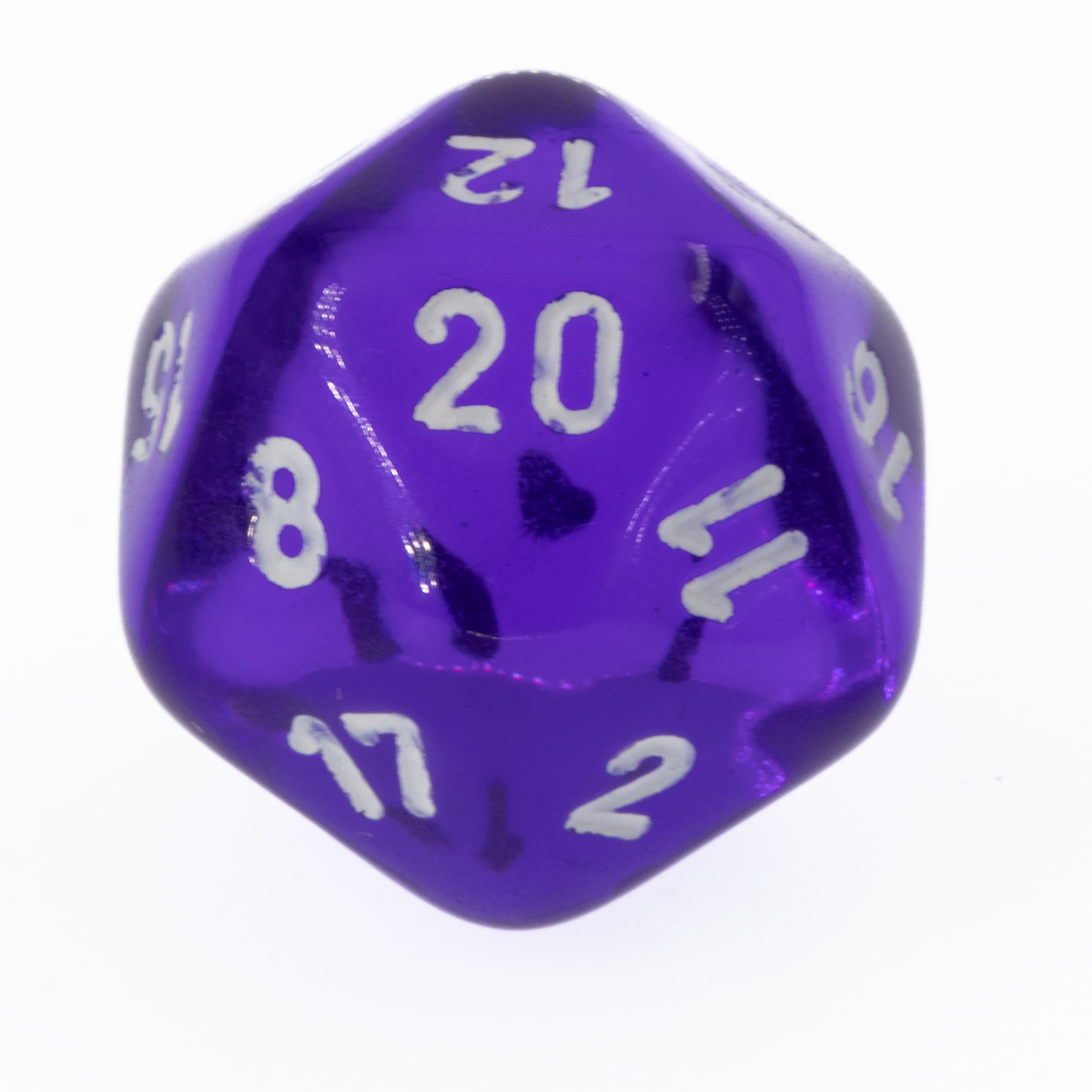 W20 Würfel in lila / weiß Transparent