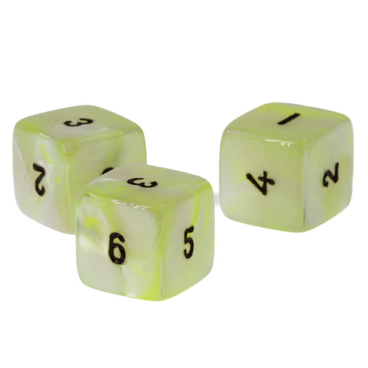 W6 Würfel in neon gelbgrün / schwarz Seide