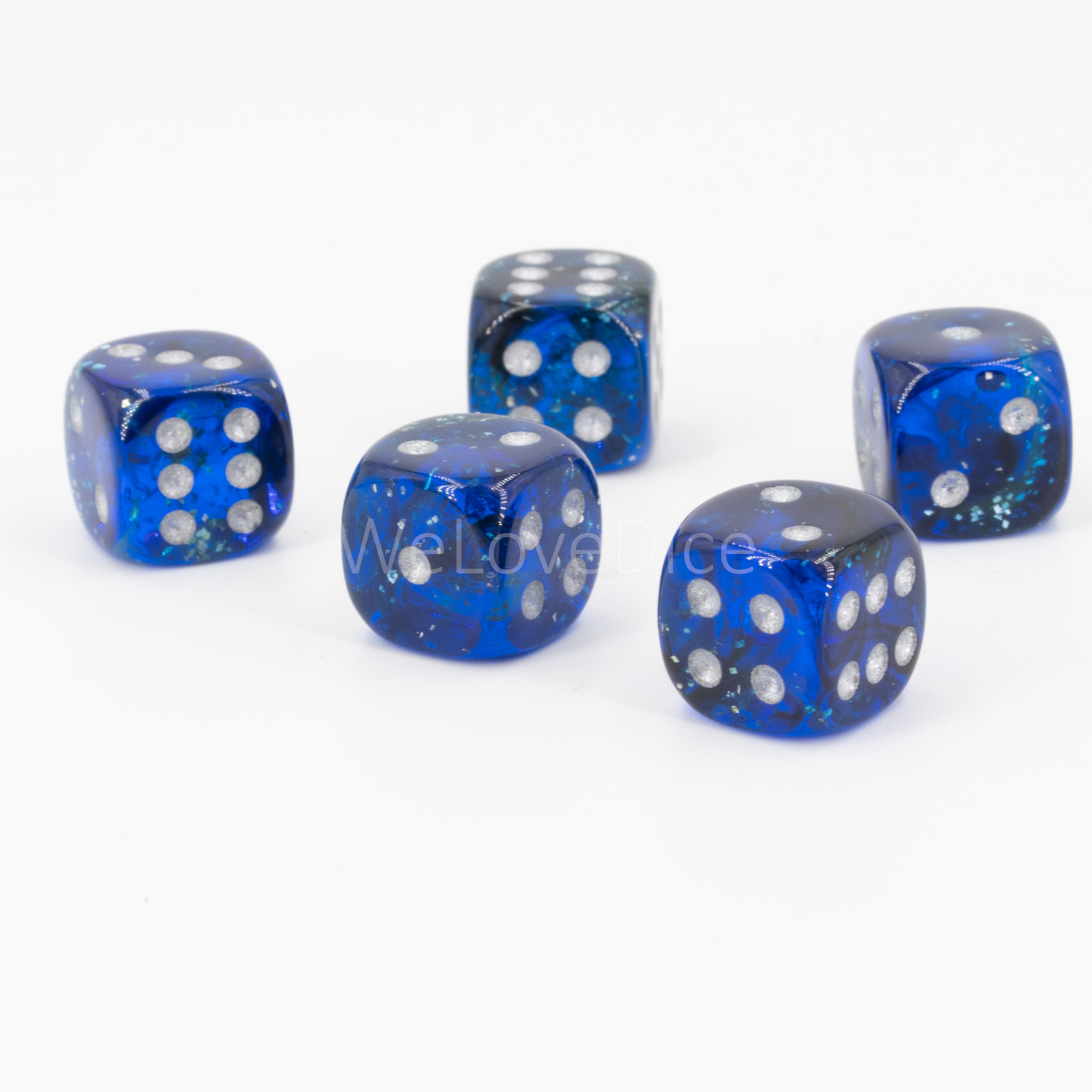 12mm Würfel in glitter blau / silber Marmor