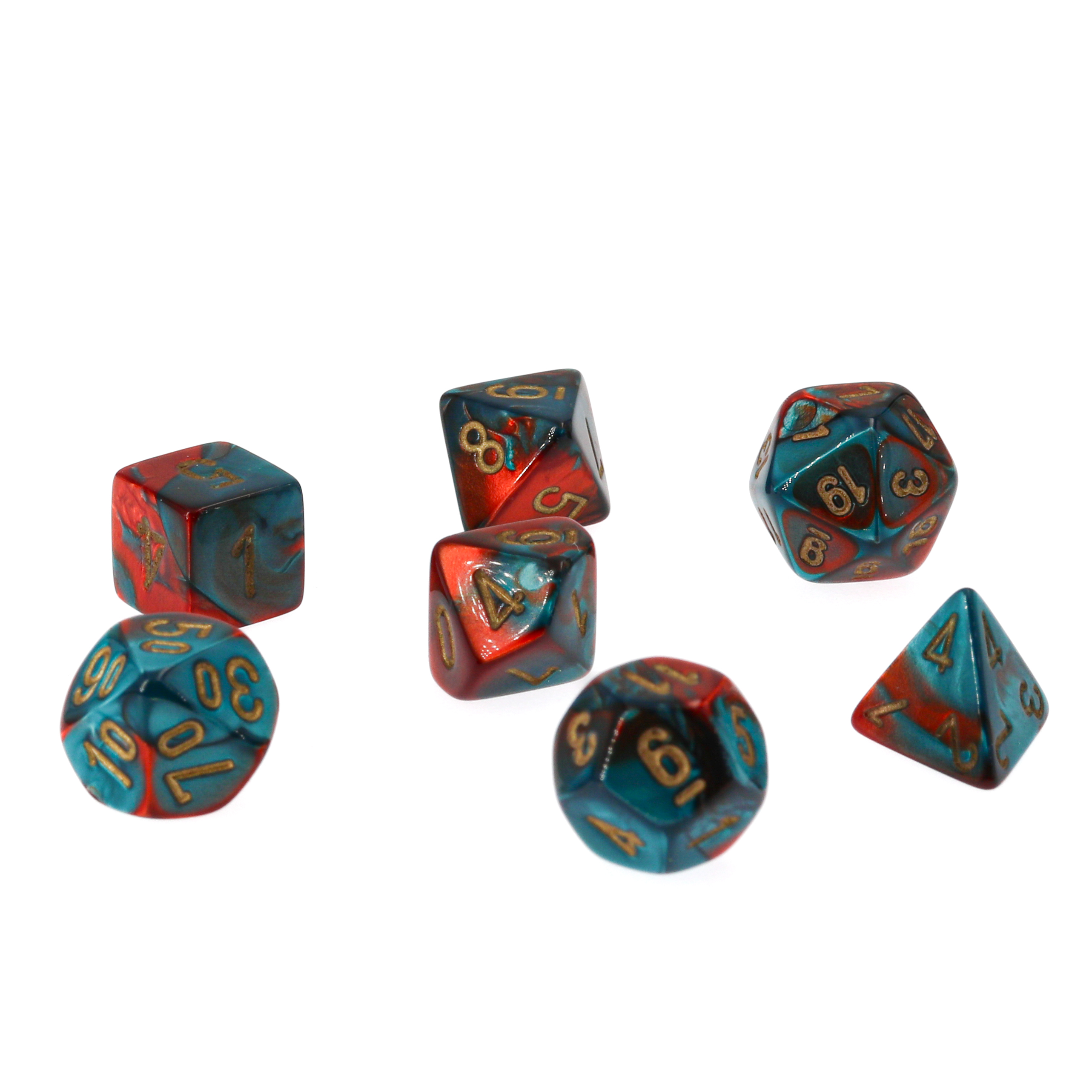Mini-hedral Gemini® Polyhedral Rot-Blaugrün / gold 7-Würfel Set