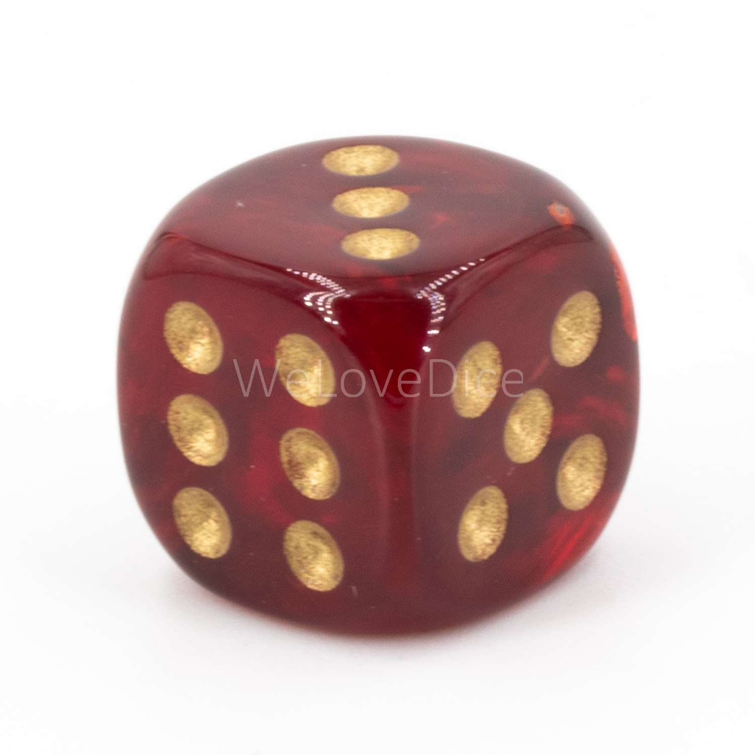 12mm Würfel in blutrot /  gold Marmor