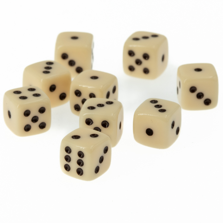 8mm Würfel in elfenbein / schwarz Satt