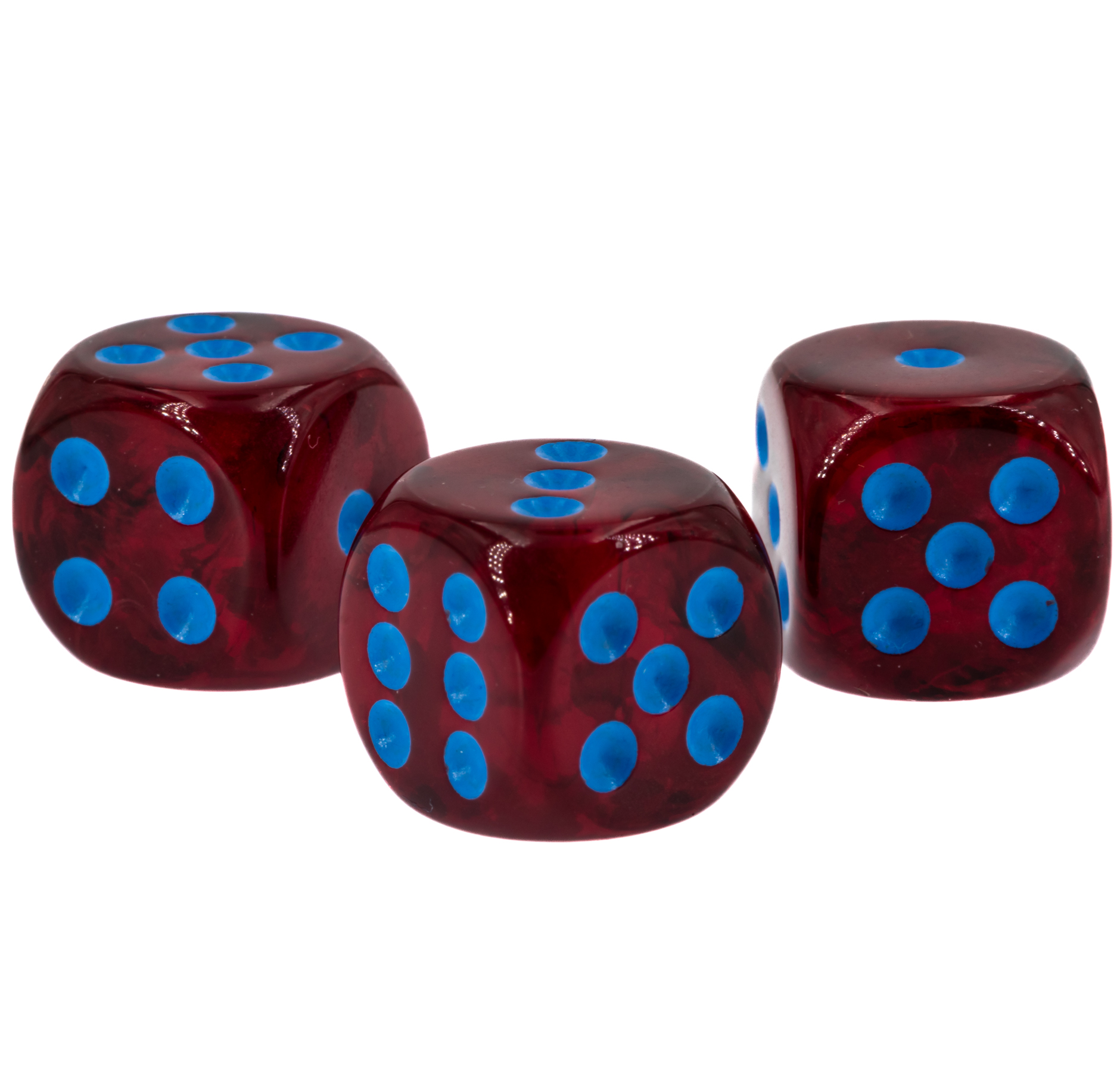 16mm Würfel in blutrot / blau Seide