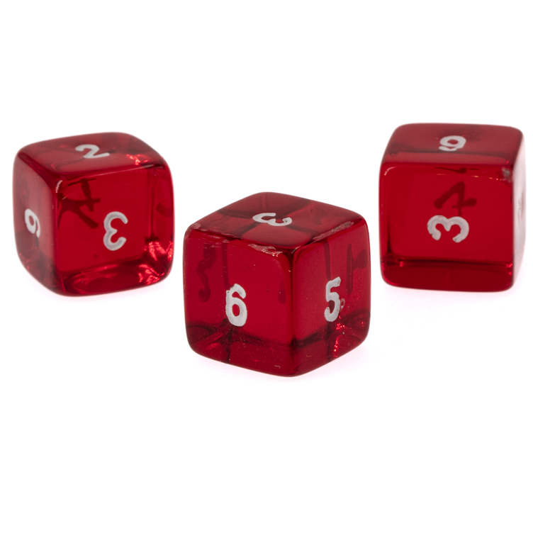 W6 Würfel in rot transparent / weiß Transparent