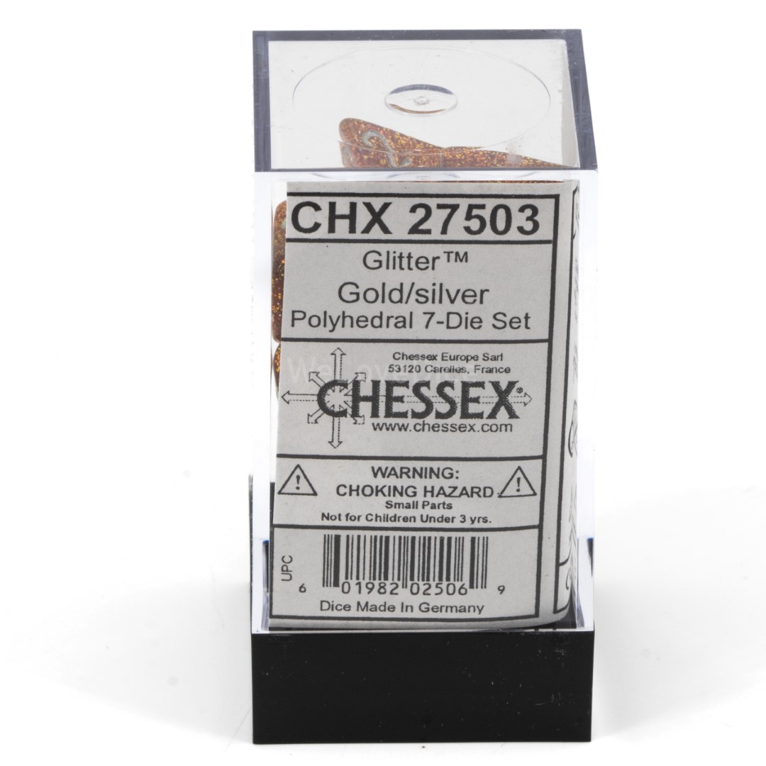 Glitter Polyhedral Gold / silber 7-Würfel Set